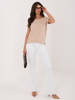 Beżowa damska bluzka basic z bawełny RUE PARIS 