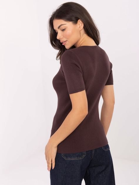 Ciemnobrązowy dopasowany sweter w prążek