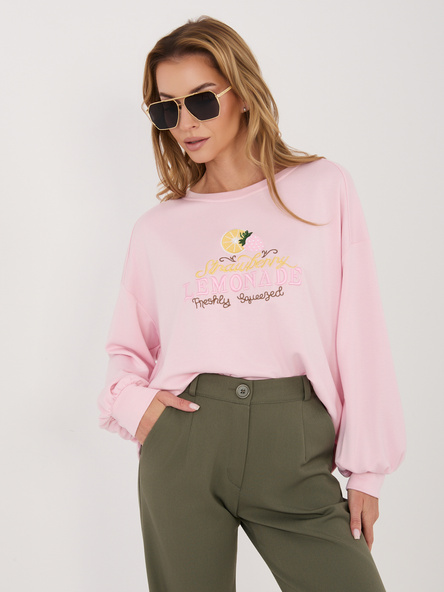 Jasnoróżowa damska bluza z owocowym haftem RUE PARIS