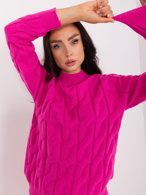 Hurtownia Fuksjowy warkoczowy sweter damski