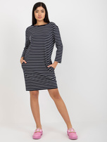 Hurt Granatowo-biała sukienka basic w paski RUE PARIS