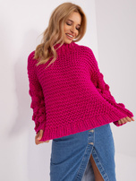 Fuchsia oversized sweater with puff sleeves