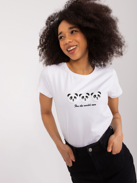 Hurt Biały damski t-shirt z aplikacją BASIC FEEL GOOD