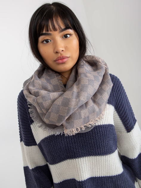 Hurt Szaro-jasnoróżowy damski komin zimowy w kratkę