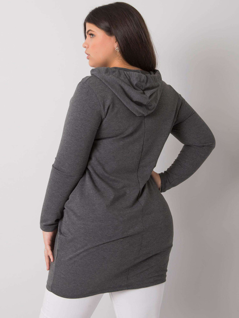 Ciemnoszara bawełniana tunika plus size z kapturem Kierra