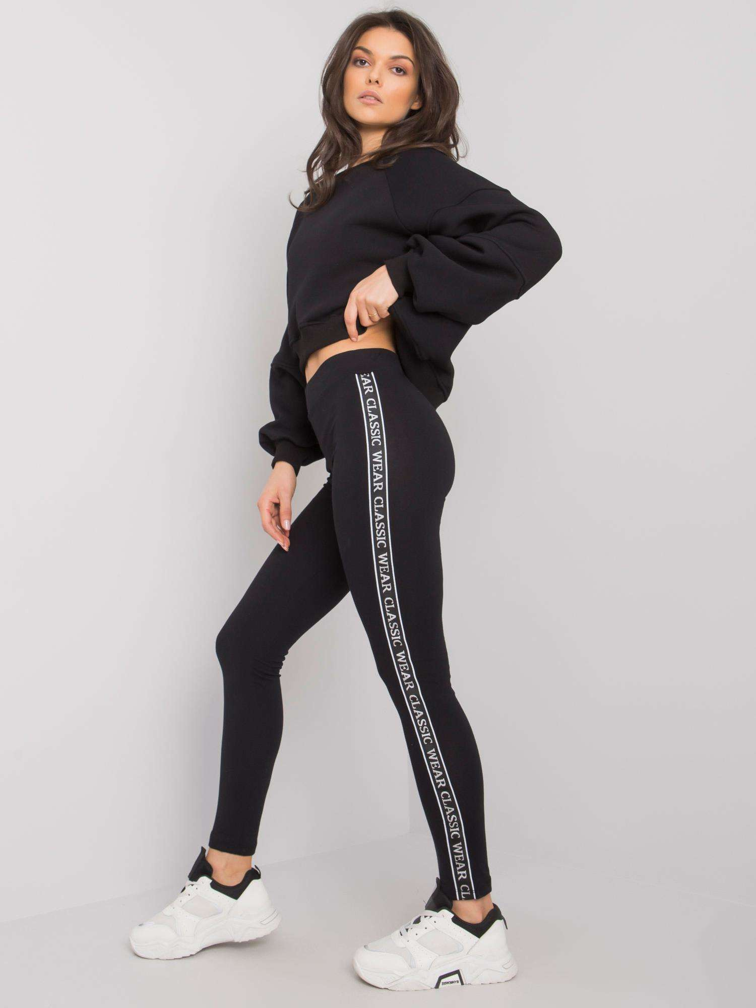 Czarne damskie legginsy z lampasami Irene RUE PARIS