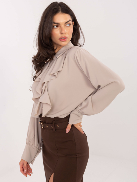 Beżowa damska koszula z ozdobnymi guzikami