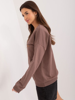 Hurt Brązowa gładka bluzka ze ściągaczami