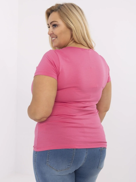 Ciemnoróżowy damski t-shirt basic plus size z bawełny