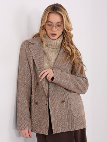 Brązowo-biała dwurzędowa marynarka z kaszmiru