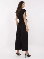Black elegant jumpsuit with a belt.