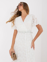 Ecru midi sukienka z kopertowym dekoltem