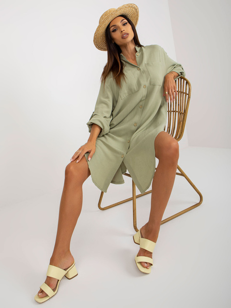 Hurt Jasnozielona midi sukienka szmizjerka ze stójką OCH BELLA