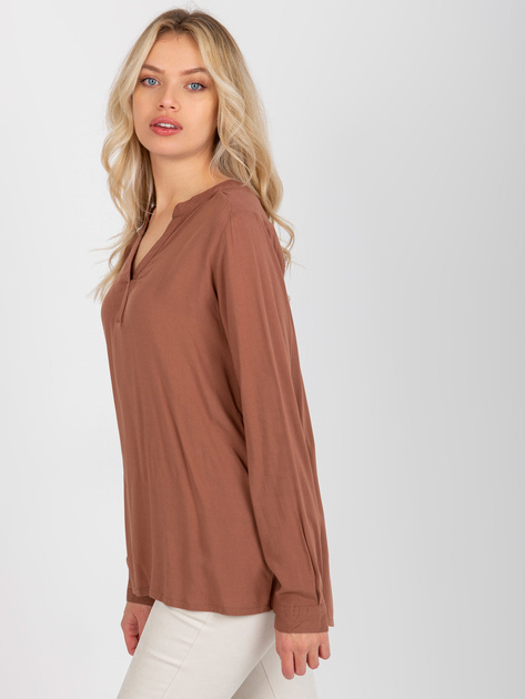 Hurt Brązowa luźna bluzka damska z wiskozy SUBLEVEL