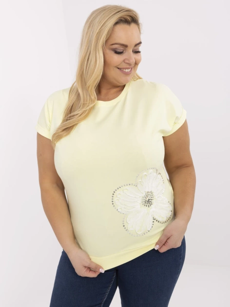 Jasnożółta bluzka plus size z okrągłym dekoltem