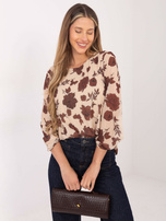Beżowo-brązowa bluzka w kwiaty Liana