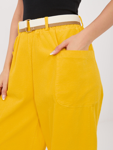 Żółte sztruksowe spodnie z wysokim stanem RUE PARIS