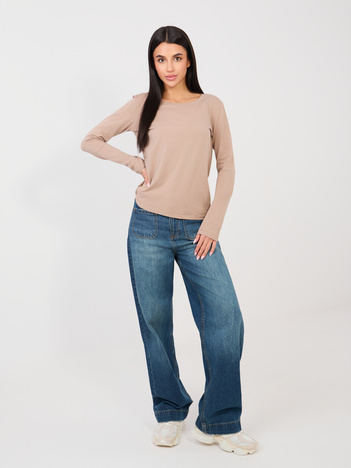 Ciemnobeżowa bluzka basic z okrągłym dekoltem RUE PARIS 