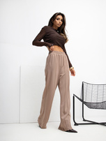 Ciemnobeżowe spodnie z wysokim stanem RUE PARIS 