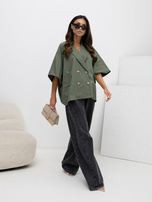 Khaki dwurzędowy płaszcz z podszewką RUE PARIS 