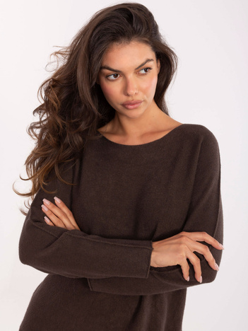 Ciemnobrązowy damski sweter z okrągłym dekoltem