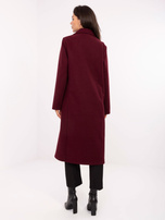 Burgundy single-breasted women's coat.