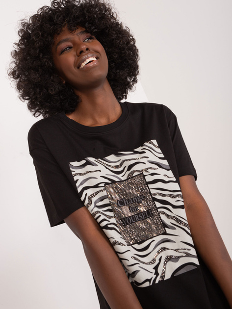 Hurt Czarny damski t-shirt z aplikacją z dżetów