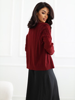 Dark red fitted cardigan.