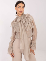 Beżowa elegancka koszula z żabotem