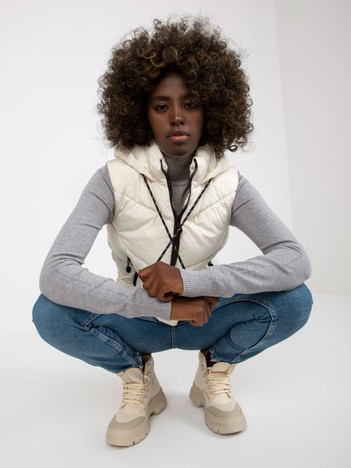 Hurt Ecru krótka kamizelka z kapturem i pikowaniem