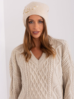 Hurt Beżowa dzianinowa czapka damska