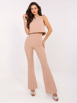 Beżowy elegancki komplet ze spodniami dzwonami