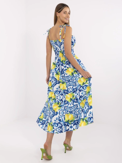 Niebiesko-żółta długa sukienka we wzory