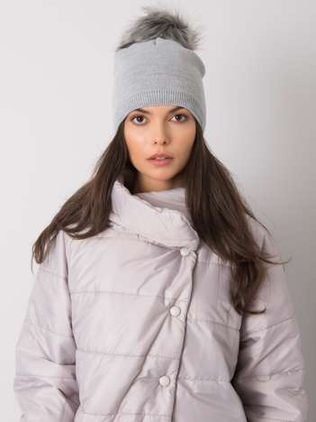 Grey padded women's hat with tassel