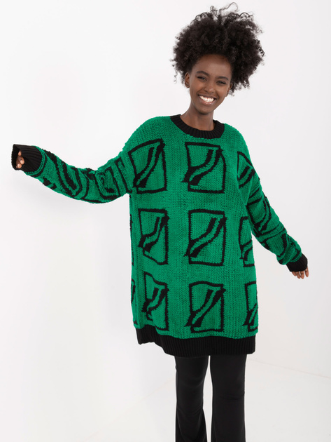 Hurt Zielony damski sweter oversize z wełną