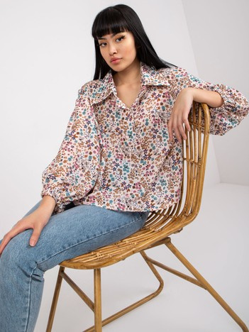 Beżowa zwiewna bluzka z kwiatowym nadrukiem ZULUNA