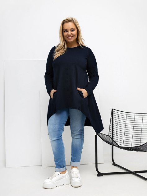 Granatowa bawełniana bluzka plus size z kieszeniami