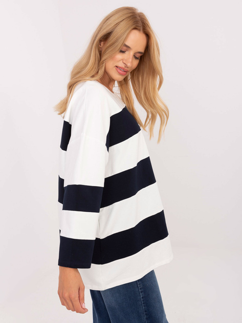Ecru-granatowa bluzka oversize w paski