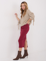 Bordowa spódnica z rozcięciem z tyłu RUE PARIS 