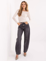 Ecru dopasowana bluzka z długim rękawem