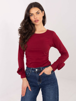 Bordowa krótka bluzka z długim rękawem