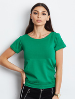 Dunkelgrünes T-Shirt mit gebundenem Rücken.