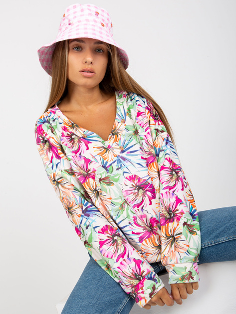 Hurt Ecru welurowa bluzka z nadrukiem i dekoltem w serek RUE PARIS