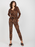 Hurtownia Ciemnobeżowo-czarny komplet welurowy z printem 