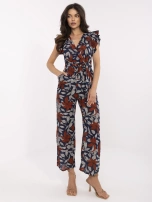 Granatowy kombinezon z falbankami przy rękawach