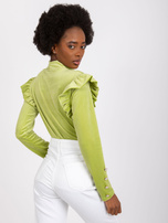 Limonkowa bluzka welurowa z falbanami na ramionach Capri