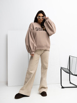 Ciemnobeżowa bluza oversize z napisem RUE PARIS 