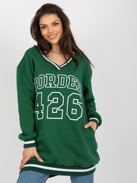 Hurt Ciemnozielona długa bluza dresowa z dekoltem V