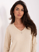 Jasnobeżowy damski sweter z domieszką modalu