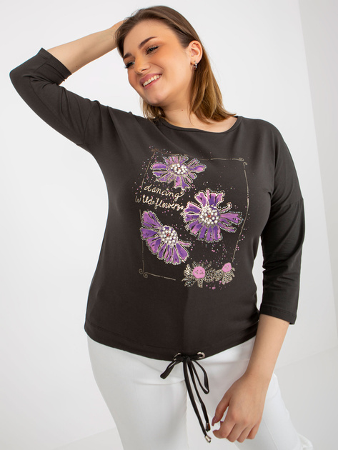 Hurtownia Khaki bluzka plus size z aplikacją i nadrukiem